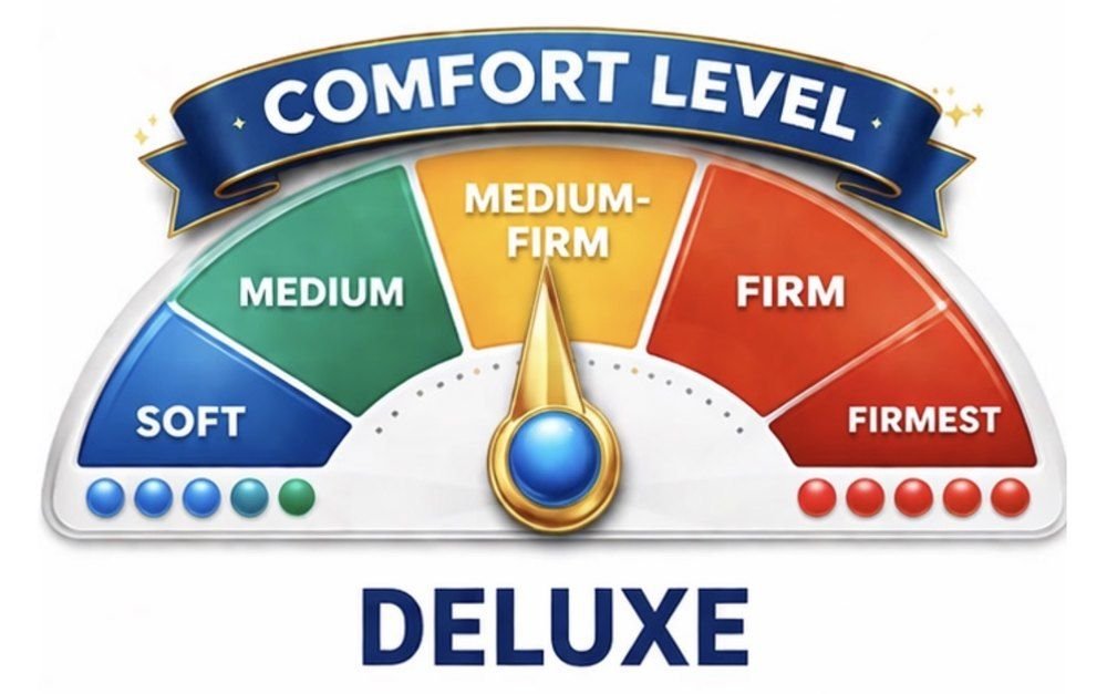 Comfort level gauge for the Deluxe: the needle points medium-firm
