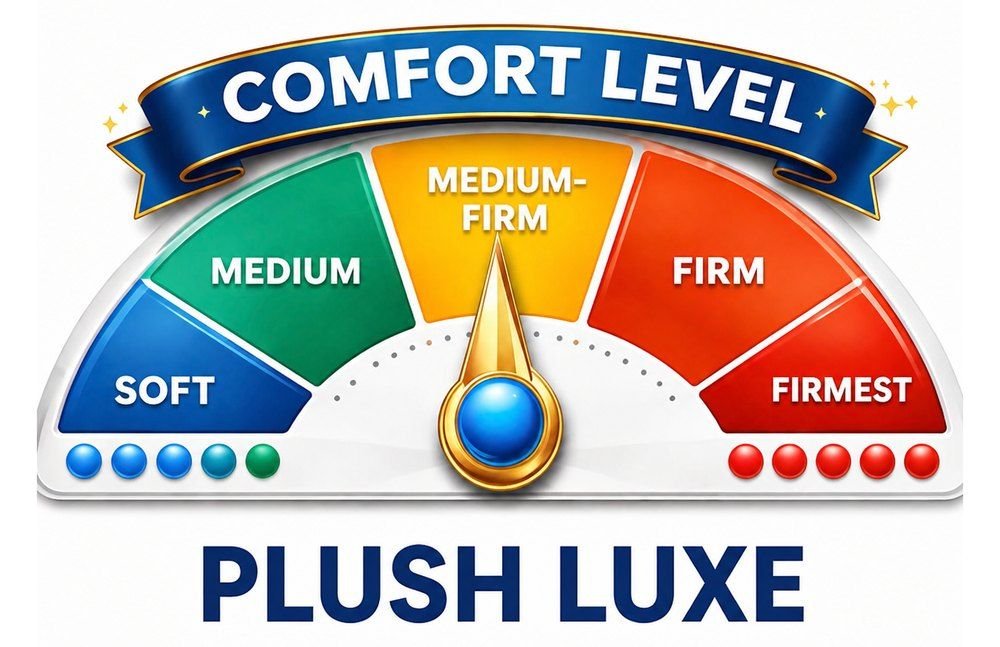 Comfort level gauge for the PlushLuxe: the needle points medium-firm