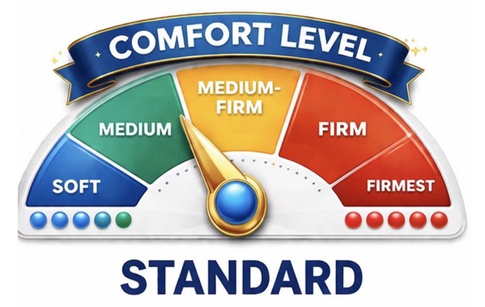 Comfort level gauge for the Standard: the needle points between medium and medium-firm