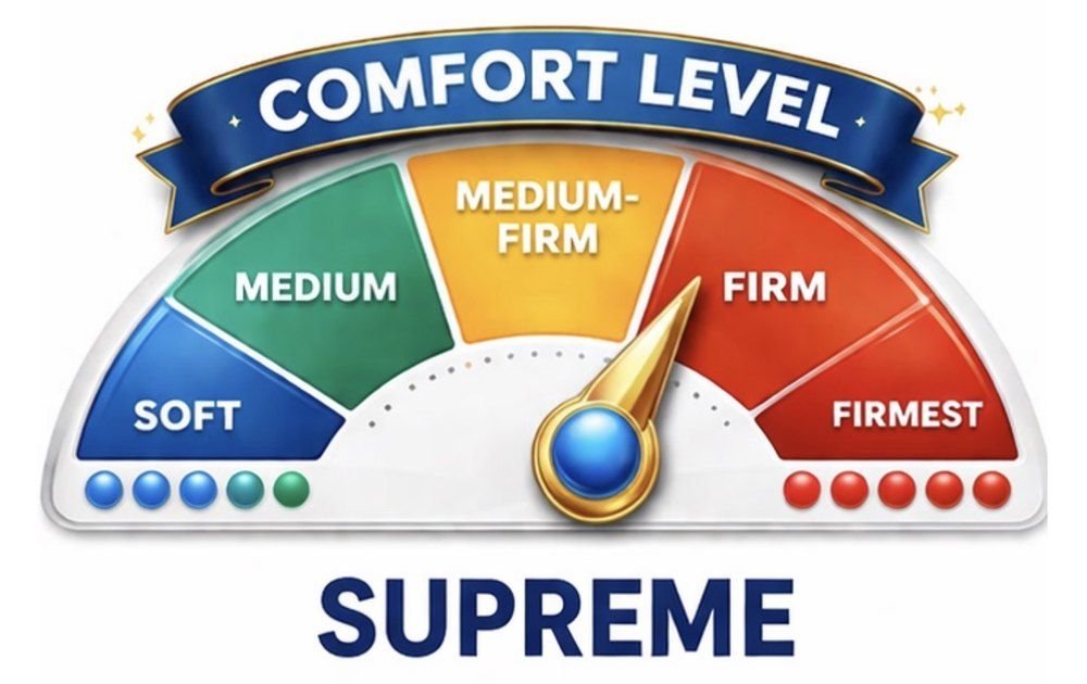 Comfort level gauge for the Supreme: the needle points between medium-firm and firm